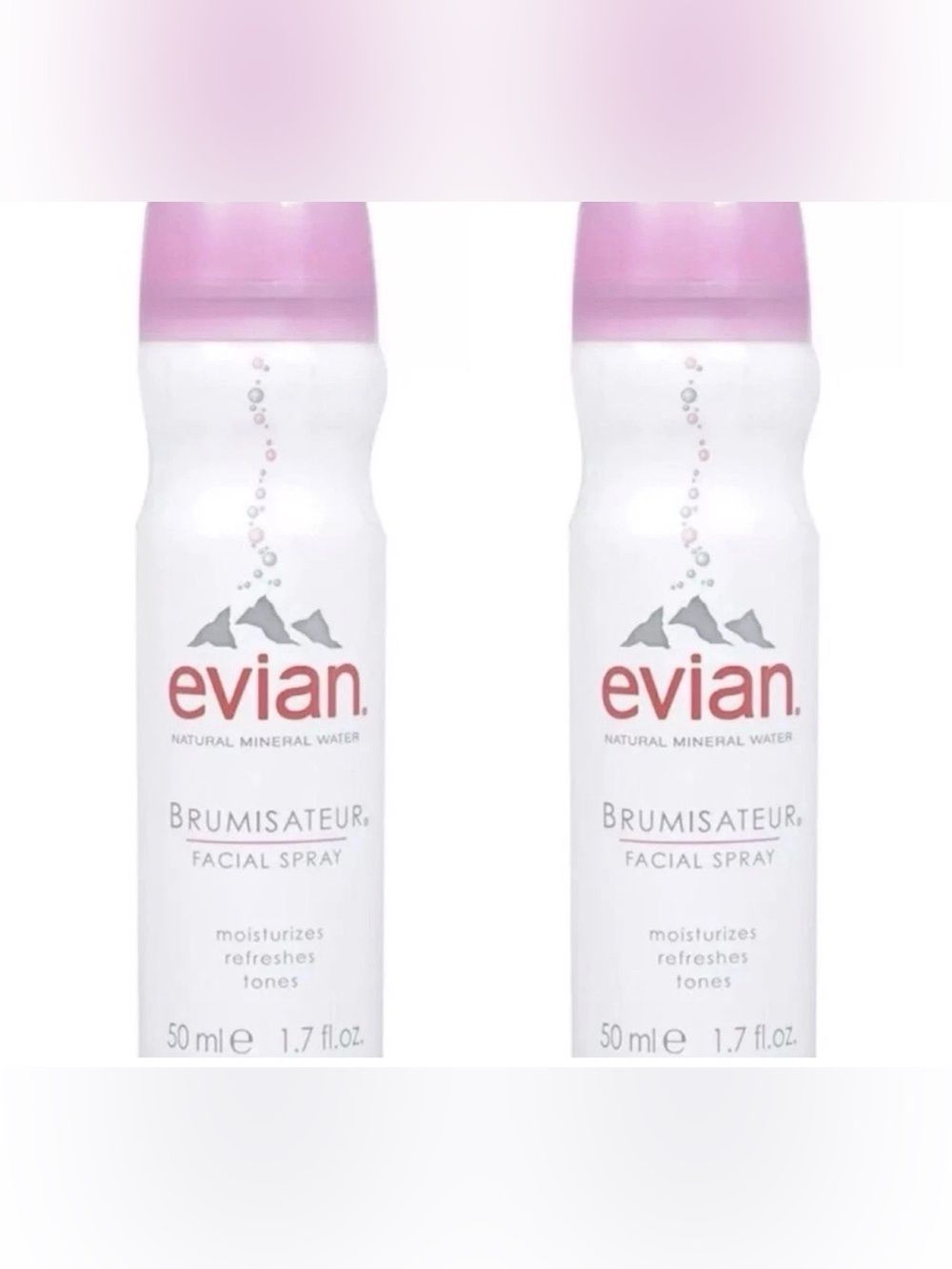 Evian Facial Spray with Natural Mineral Water ~ 1.7 fl.oz. ( Lot of 2 )